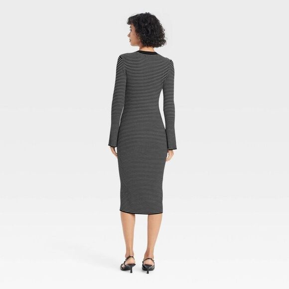 A New Day - Women's Bell Long Sleeve Midi Sweater Dress - A Ne Black - Picture 2 of 4
